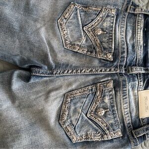 Miss Me Distressed Blue Boyfriend Jeans with Embellished Pockets